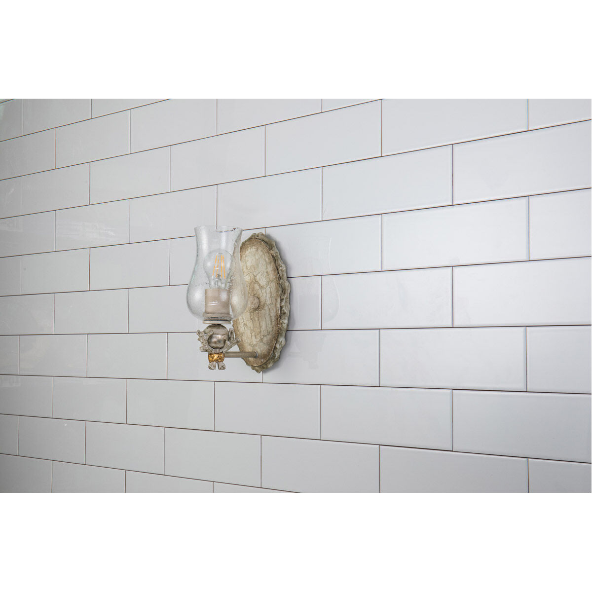 Trellis 1 Light 6.5 inch Hand-painted with putty patina and silver leaf orb Bath Light Wall Light